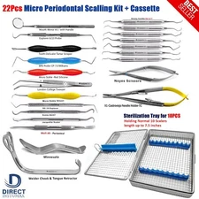 Complete 22PC Dental Periodontal Kit Micro Surgical Instruments, Gracey Curettes