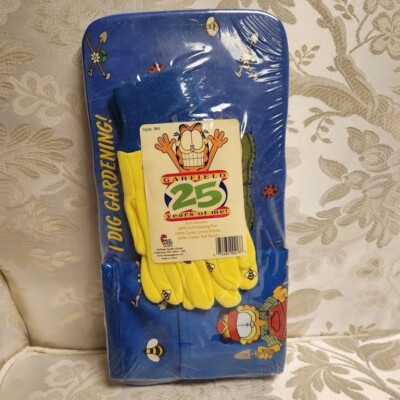 Vintage Garfield 25 Year Anniversary Gardening set Gloves Kneeling Pad Pouch