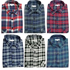 Mens Brushed Fleece Lumberjack Cotton Check Casual Shirt Work Button Top M-5XL