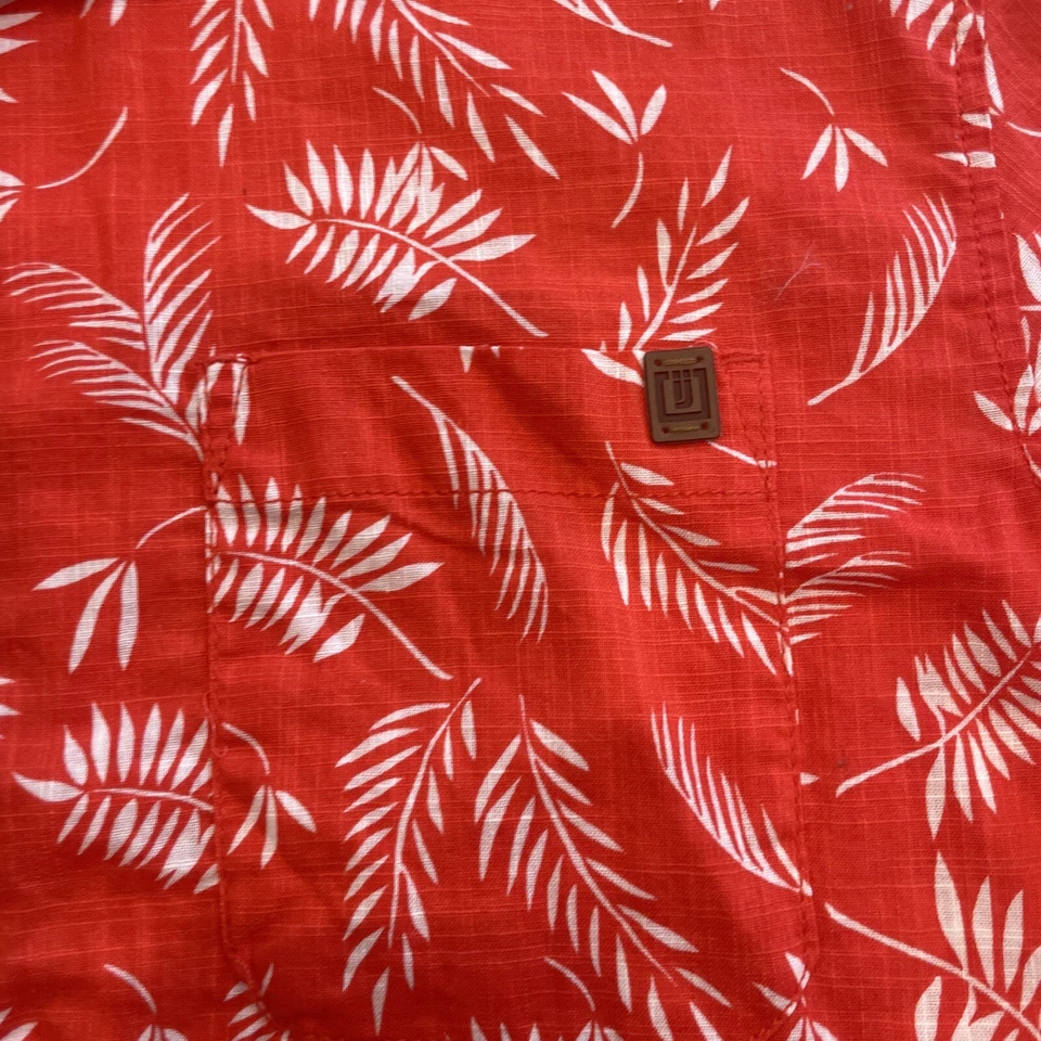 Camisa para hombre Buffalo David Bitton XL con botones naranja hawaiano estampado por todas partes Foto 3 de 4