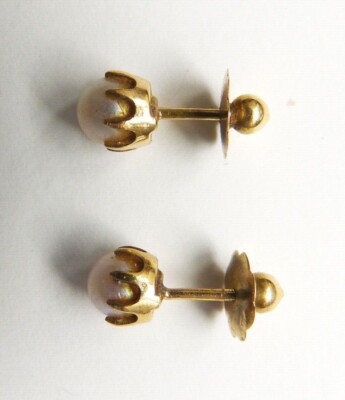 Boucles D'oreilles Dormeuses En Or 18 Carats – Avec Perle Blanche – Bijou Ancien/vintage – Occasion