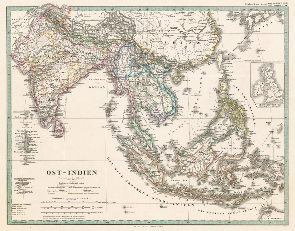 Antique Map "Ost-Indien" (East Indies) Stieler - Berghaus, 1870 - Image 2 of 4