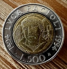 Vatican REPVBBLICA Italiana L500 Coin Italy 1994 LVCA Pacioli Pope Free Ship