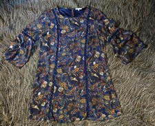 DR2 Daniel Rainn Shift Dress Floral Parsley Stretchy Bell Sz Large Lined Blue