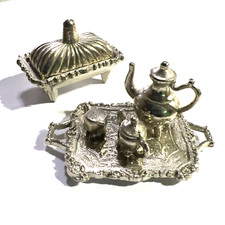 Metal Dollhouse Miniature Tea Set Service Silver Tone Vintage Creamer Sugar 1:12
