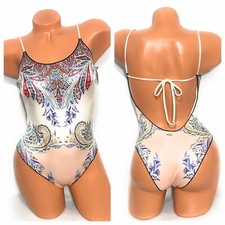 Victoria Secret One Piece Paisley Open Back Logo Multicolored Swimsuit Size S
