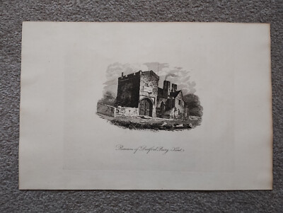 Reste des Dartford Priory, Kent - antiker Druck - 1810