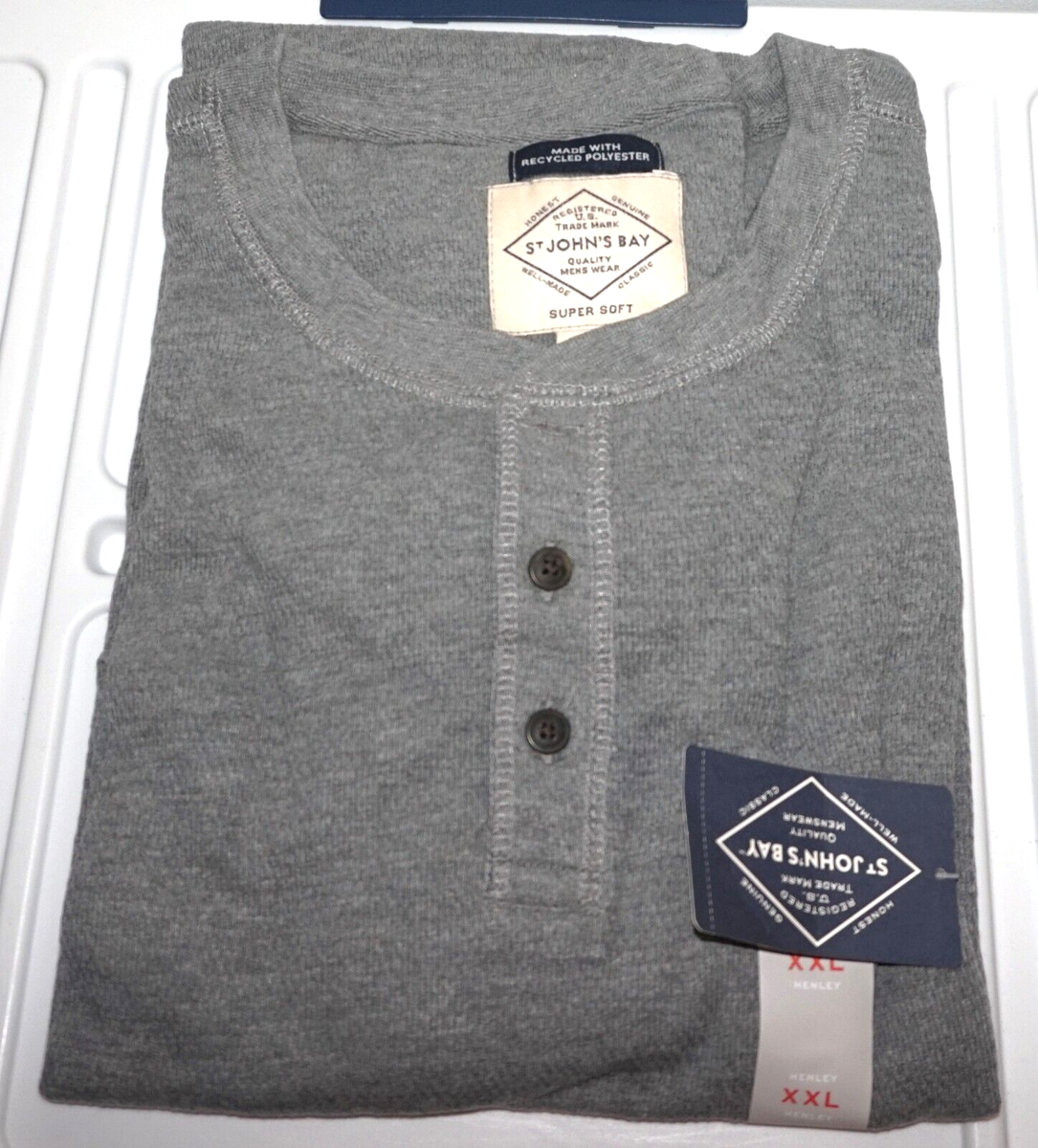 NWT Mens Thermal Knit Henley Pullover by St Johns Bay XXL Med Gray