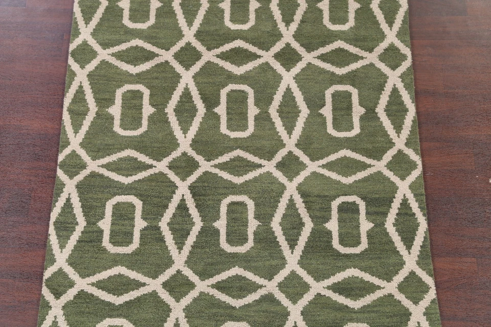 Circled Design Green Modern 5x8 Moroccan Indian Oriental Area Rug Wool Carpet - Image 3 of 4