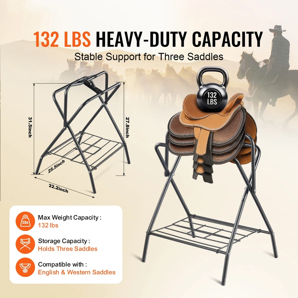 Folding Saddle Rack Portable Freestanding Horse Saddle Stand 132 lbs - Image 2 of 4