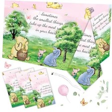 3PCS Pink Winnie Tablecloth Baby Shower Decorations Bear Table Cover 3pcs