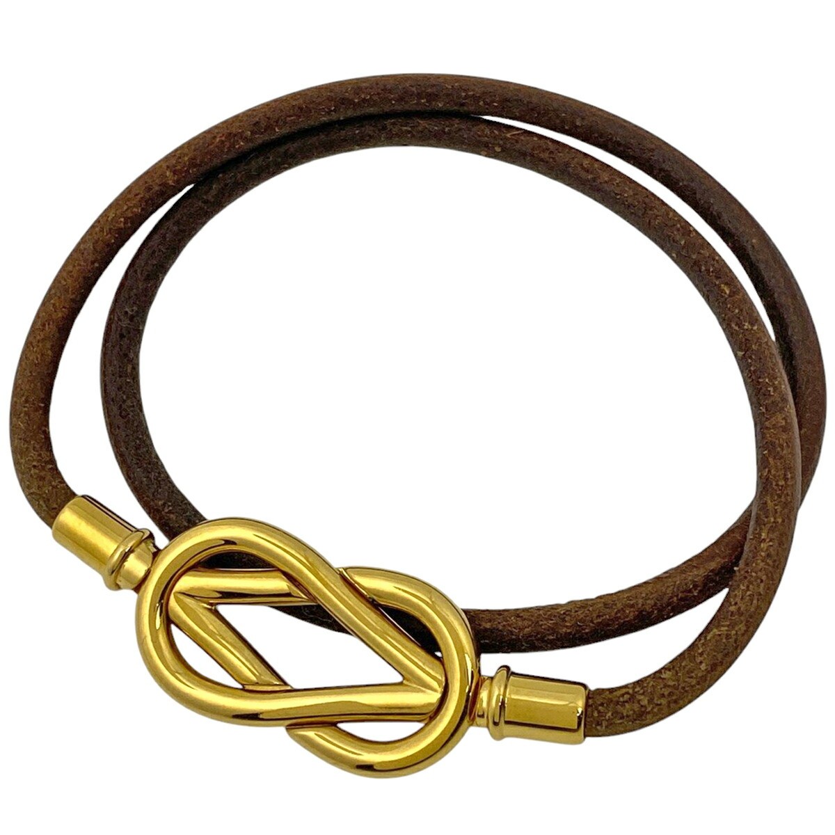HERMES Atame 2-Row GP Leather Choker Bracelet with Wrap Detail
