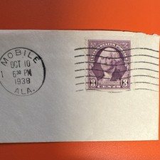 1938 Alabama Cover with 3 Cent Washington Stamp, Machine Cancel, Purple
