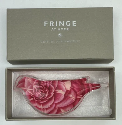 Fringe Studio Bird Shaped Crystal Paperweight W/ Box Pink Floral Design 5" Gift - Image 1 of 4