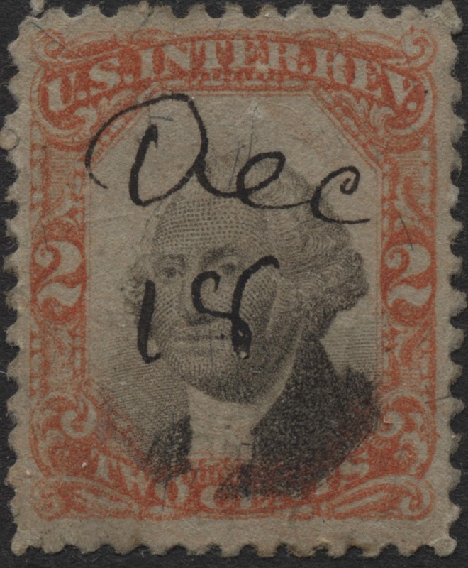 USA Revenue, 1871 #R135 2c, orange & black, Internal Rev(black color shift),used