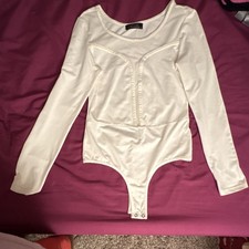 Trendology White Long Sleeve Bodysuit Women's Regular Size M One Piece
