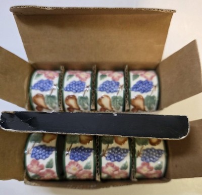 Vtg Noritake Epoch Collection Market Day Ceramic Napkin Rings Set Of 8 With Box