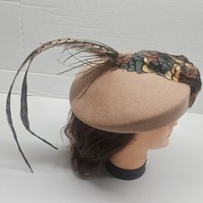 Vintage Paul Bensam Custom Feather Pillbox Hat Orange Green Union Made 1960s Feather Pillbox Multi-Color Vintage Hats for Women for sale  main image 4
