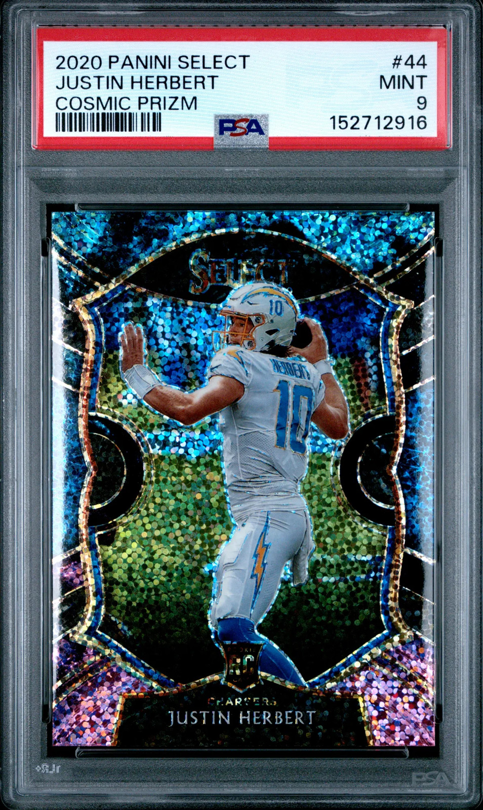 PSA 9 2020 Panini Select Justin Herbert Cosmic Prizm Concourse Rookie RC #44