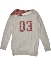 ADIDAS Womens Graphic Sweatshirt Jumper UK 10 Small Grey Cotton AX15