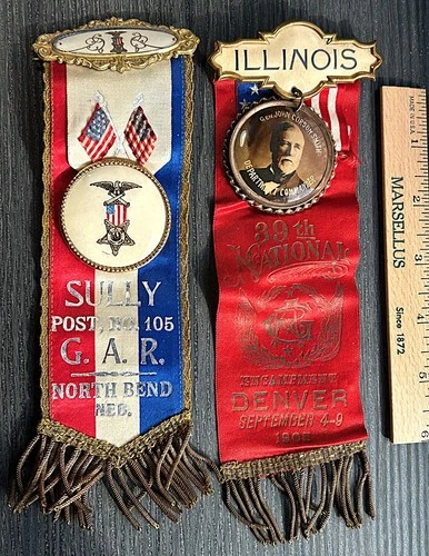 2 GAR Civil War Badges Pins Denver, 1905; North Bend, NB Gen. John Corson Smith
