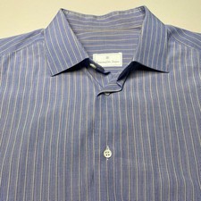 Ermenegildo Zegna Dress Shirt 16.5 42 Mens French Cuff Blue White Gray Stripe