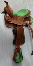 Green/Brown Western Premium Horse Tack Leather Saddle Size 15" .