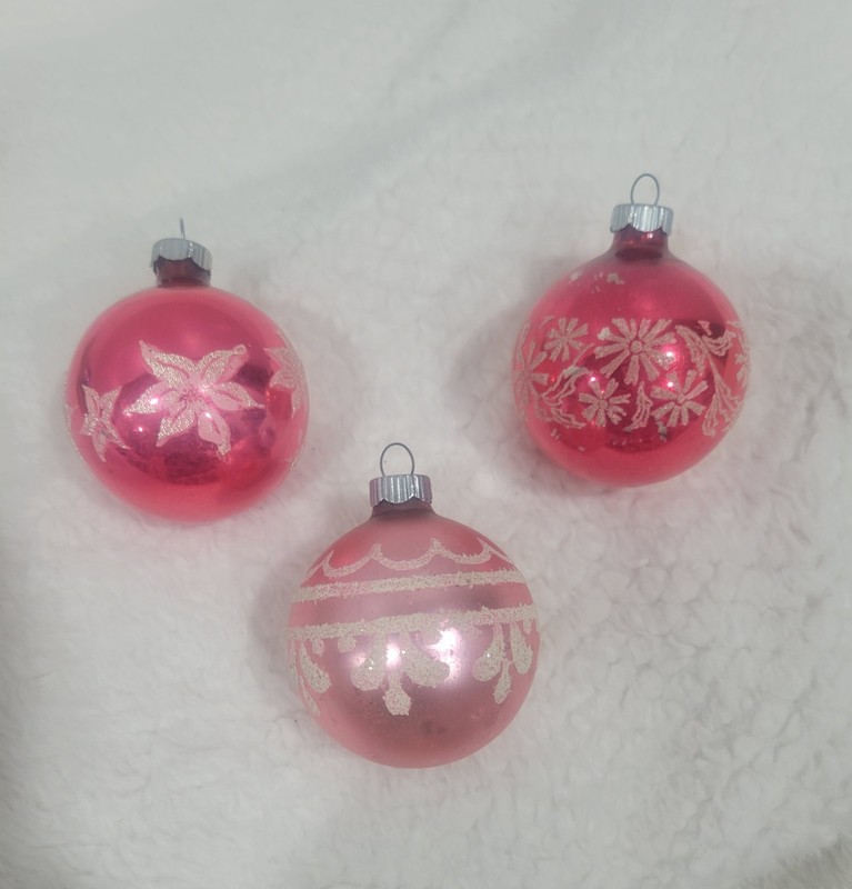 Pink Shiny Brite Mica Christmas Ornaments