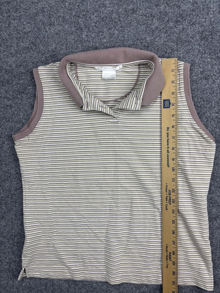 Camiseta polo de golf Nike para mujer grande beige marrón a rayas Dri-FIT sin mangas Foto 4 de 4