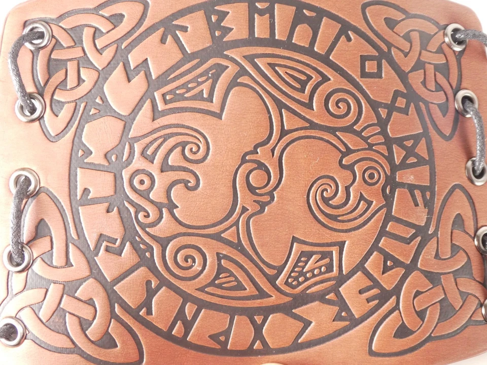 Hand Crafted Leather Cuffs Celtic Pattern Cosplay Archery - Image 2 of 4