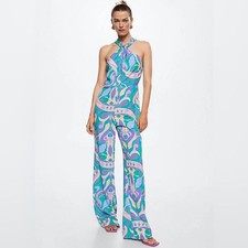 Mango Fluid Printed Halter Neck Jumpsuit L
