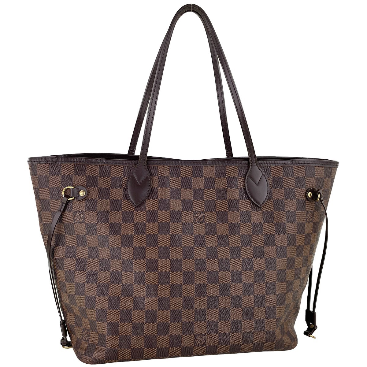 Louis Vuitton Damier Neverfull MM Leather Fabric Brown Tote bag 4561