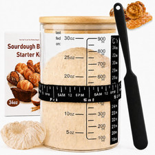 Sourdough Starter Jar Kit- 34oz Sourdough Starter Jar with Marked Feeding Ban...