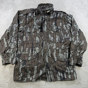 Vintage Duck Bay Jacket Mens Small Trebark Camo Hunting Full Zip Snap Outdoor