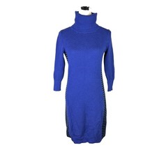 Athleta L Blue Striped Turtleneck Long Sleeve Knit Knee Length Sweater Dress
