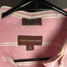 Vintage Chaps Ralph Lauren Pink/White Striped Oxford Button-Down 16 34-35