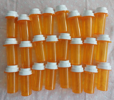 Lot 24 Empty Pill Bottles Plastic Medicine Amber Containers Crafts Hobby PM-10