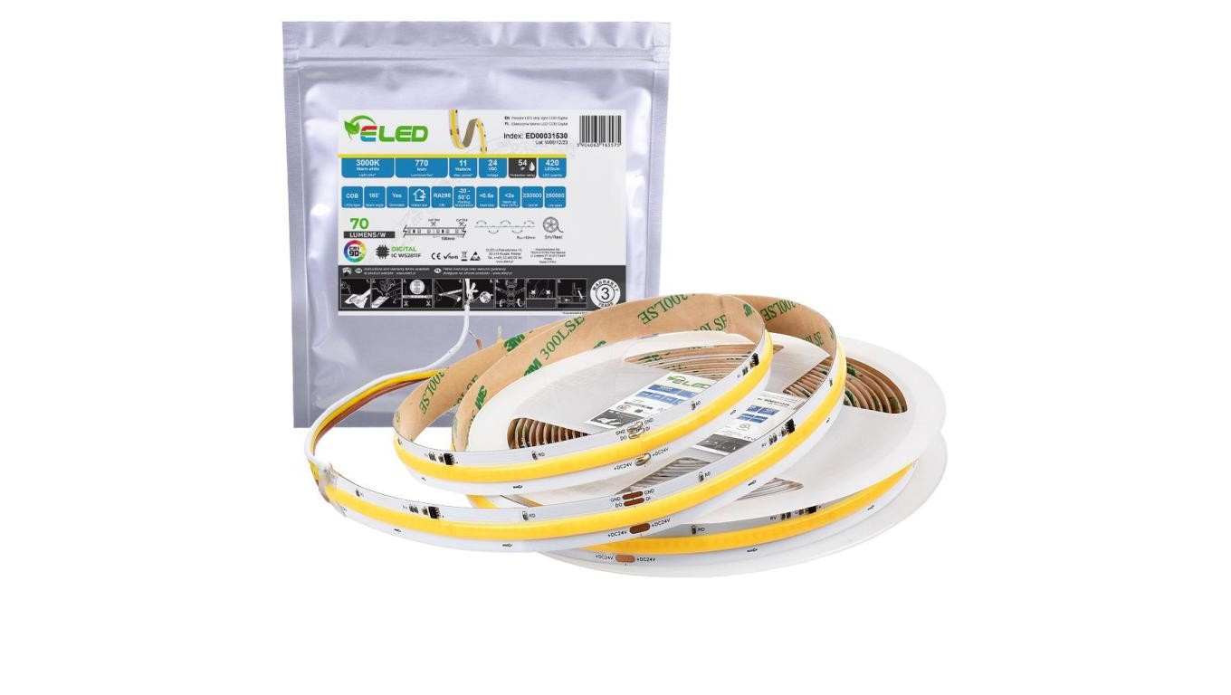 Светодиодный светильник Taśma COB cyfrowa WS2811, 420 чипов, 24 В, 11 Вт, 77 лм/Вт, ciepła 3000 К, CRI90+ IP54 -