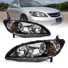Pair Black Headlights For 2004-2005 Honda Civic 24 Door Headlamps Assembly Lr