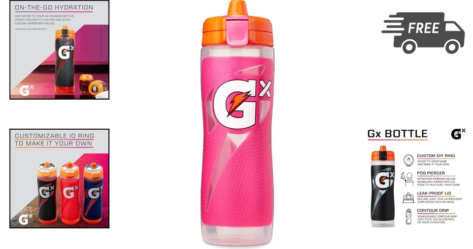 水化瓶粉色30盎司可重复使用运动挤压洗碗机 — 第 2/4 张图片