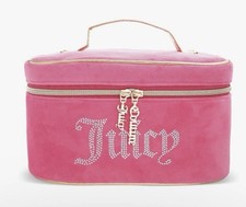 Juicy Couture Travel Makeup Vanity Cosmetic Bag Pink Gold Rhinestones New
