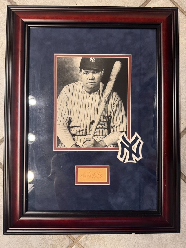 Babe Ruth Autograph Cut Framed Yankees Display w/ SCAA COA Certificate