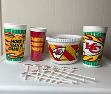 Vintage Kansas City Chiefs Cups Storage Tub Stir Sticks Logo Football NFL