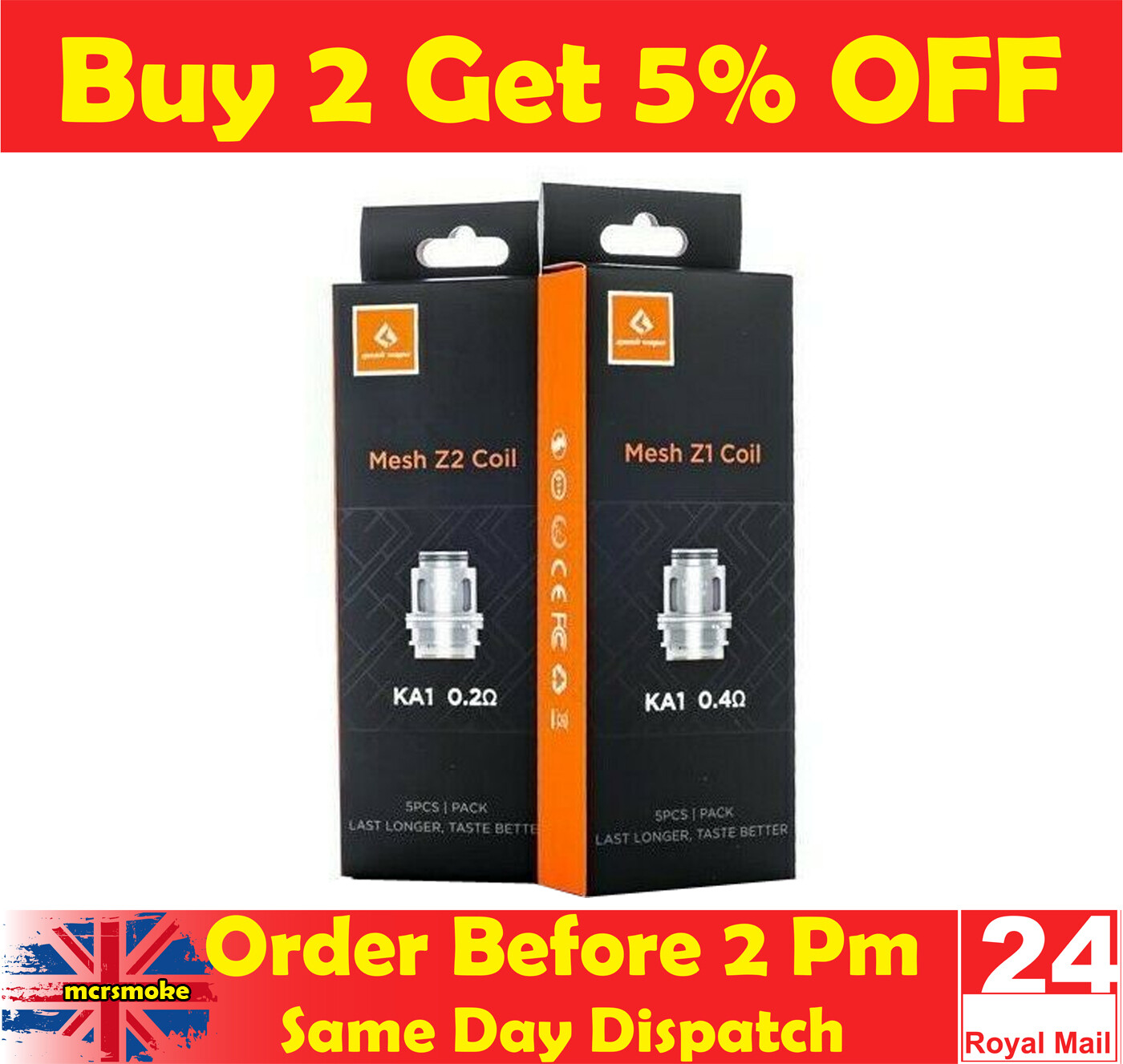 GEEKVAPE ZEUS MESH Coil for ZEUS Sub Ohm Tank Z1 0.4, 0.2, 0.15 & 0.25Ohm Pk5 UK £11.95