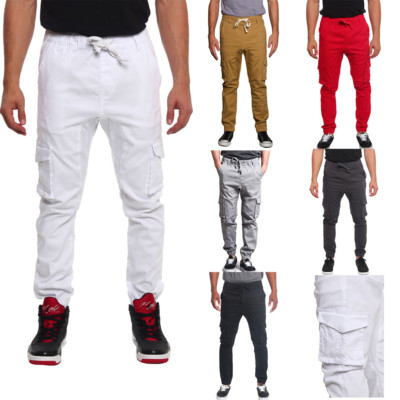 Victorious Men's Elastic Waist Drop Crotch Twill Cargo Jogger Pants JG805