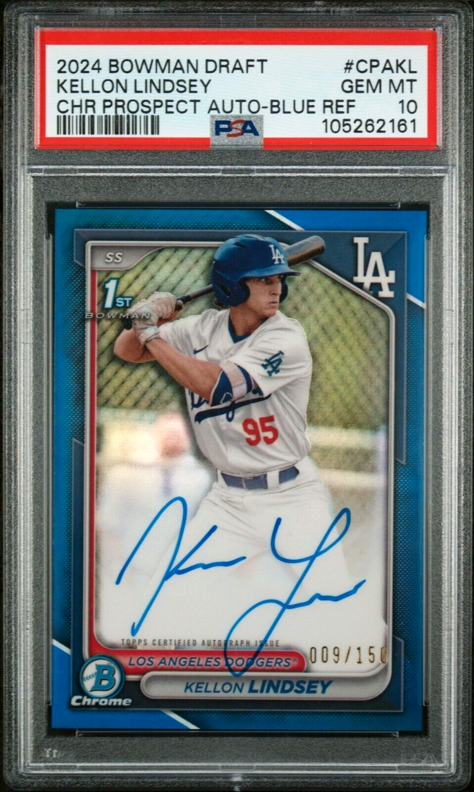 2024 Bowman Draft Kellon Lindsey 1st Auto /150 Blue Refractor PSA 10 GEM MINT
