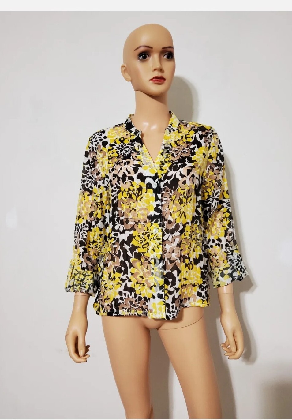 Ruby Rd Women's Button Front Blouse Yellow Size 1… - image 1