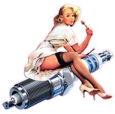 Spark Plug Pin Up Girl Decal is 5 x 4 in size...