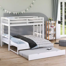 Twin Over Twin/King Bunk Bed with Trundle Wood Platform Bed Frames Bedroom Sets
