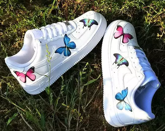 Custom Floral Air Force 1 Sneakers With Butterfly. Low Mid & 